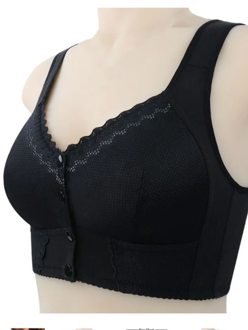 Black Front-Button Soft Cup Bra